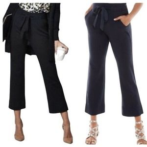 Cabi #5177 Navy Blue Easy Crop Wide Leg Pants High Rise Tie Waist Womens 10